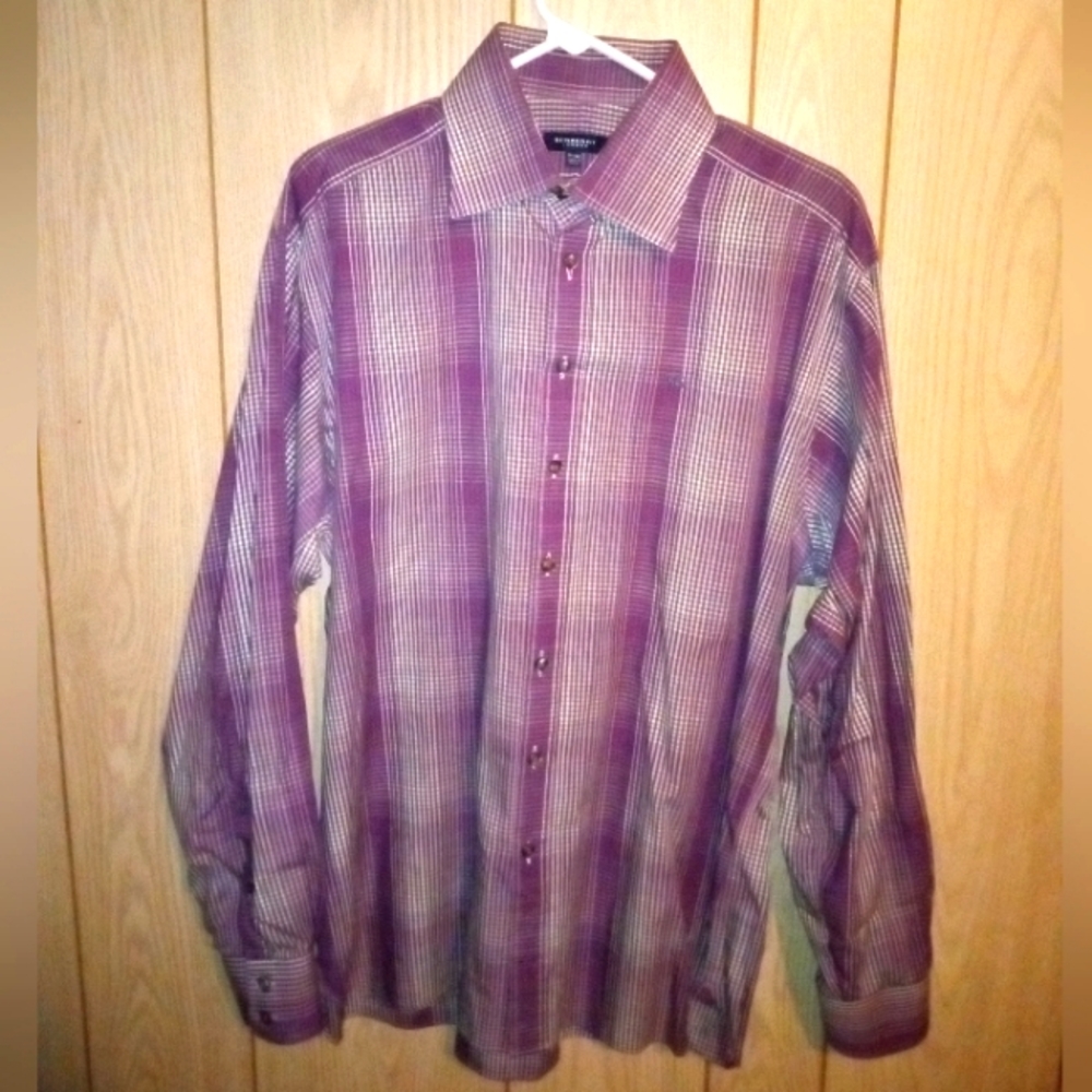 Men’s Burberry Purple & White Plaid Button Down Shirt Size Med